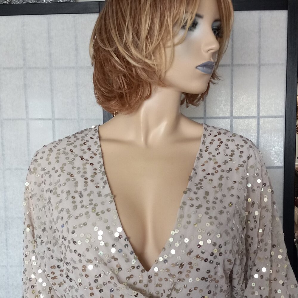 Nwt ASOS DESIGN Gold Scatter Sequin Batwing Sleeve Wrap Midi Dress Size 10 - Picture 12 of 14